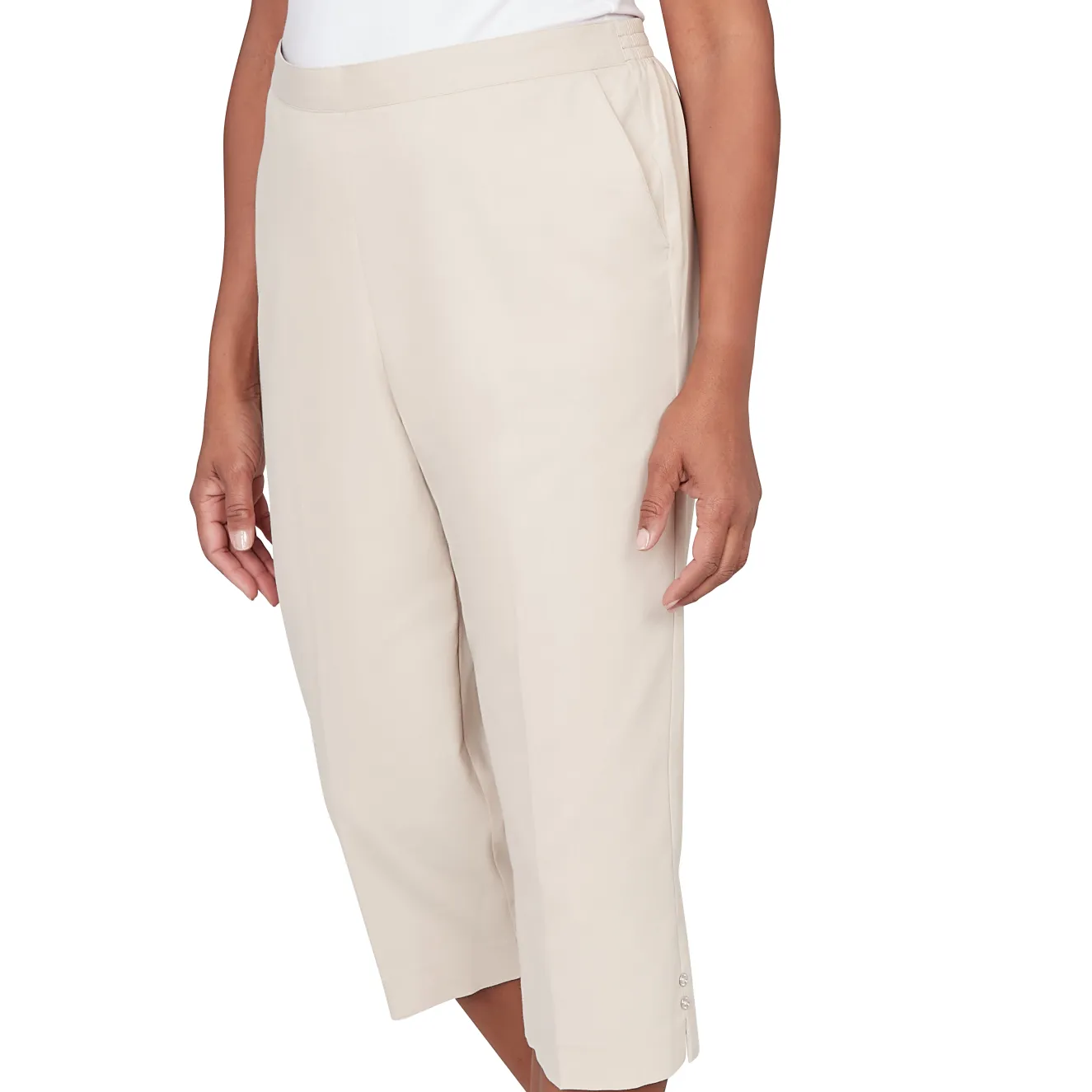 Alfred Dunner Solid Twill Button Hem Capri Pant