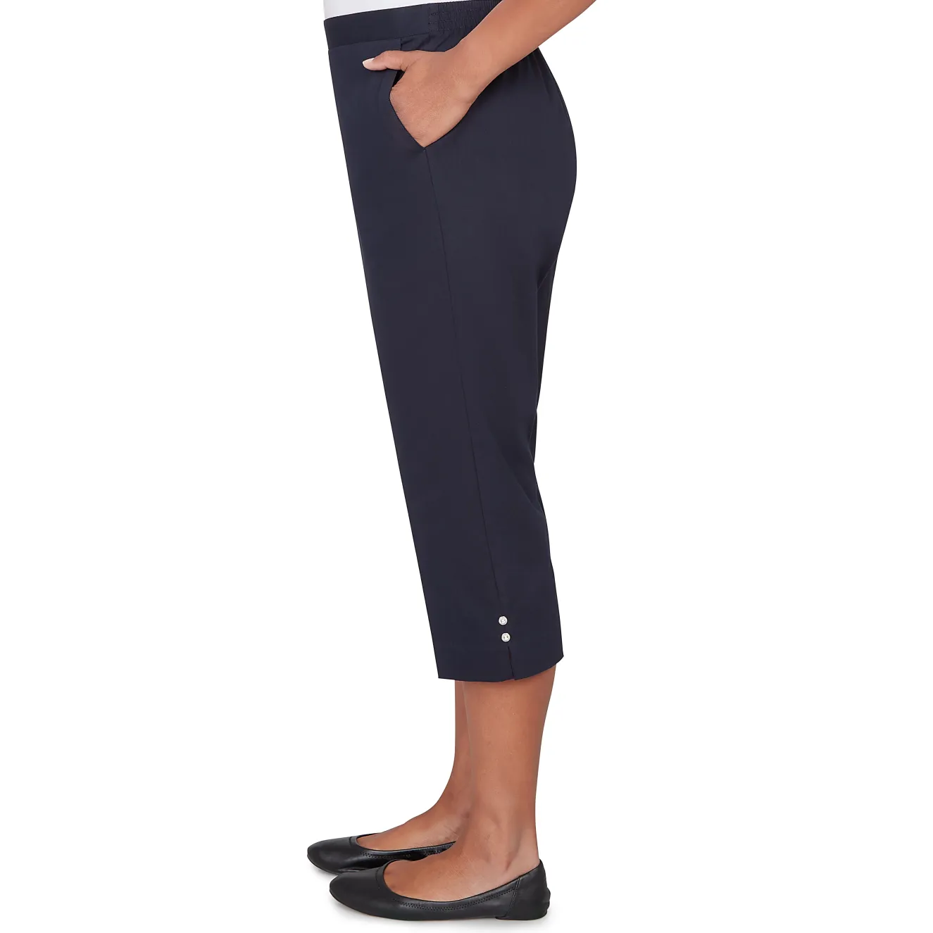 Alfred Dunner Solid Twill Button Hem Capri Pant