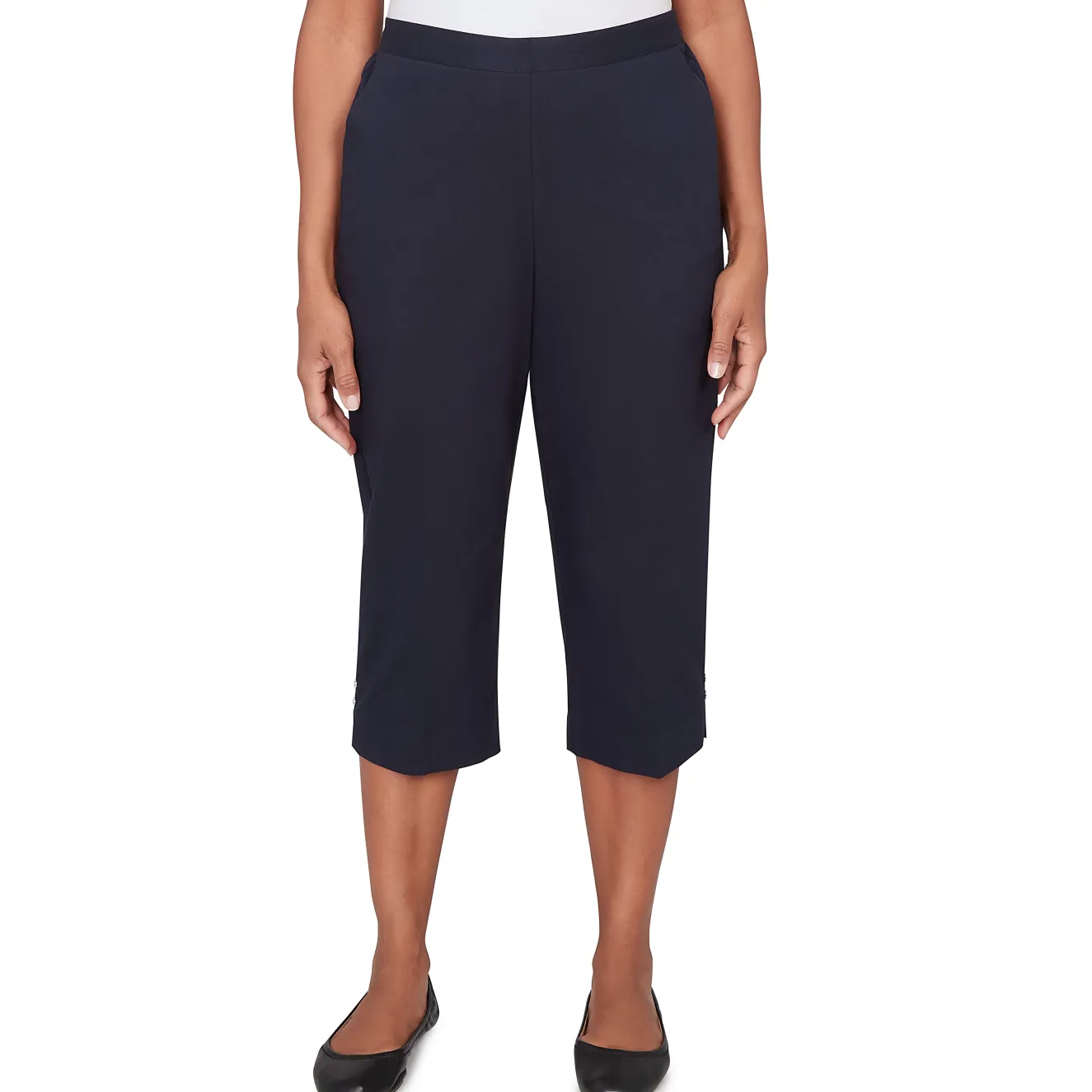 Alfred Dunner Solid Twill Button Hem Capri Pant