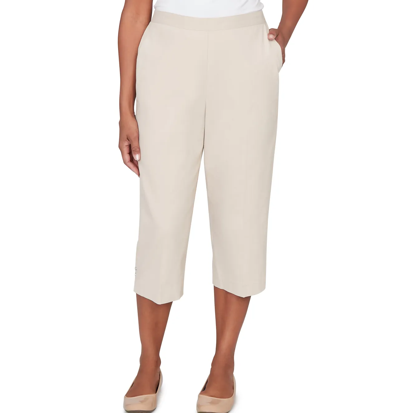 Alfred Dunner Solid Twill Button Hem Capri Pant