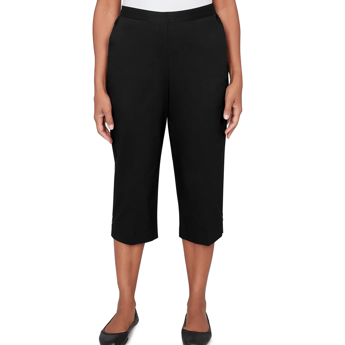 Alfred Dunner Solid Twill Button Hem Capri Pant