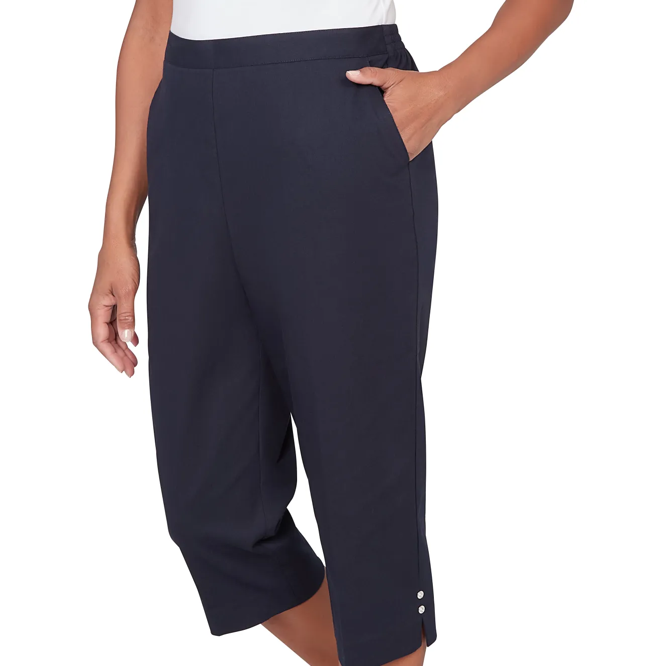 Alfred Dunner Solid Twill Button Hem Capri Pant