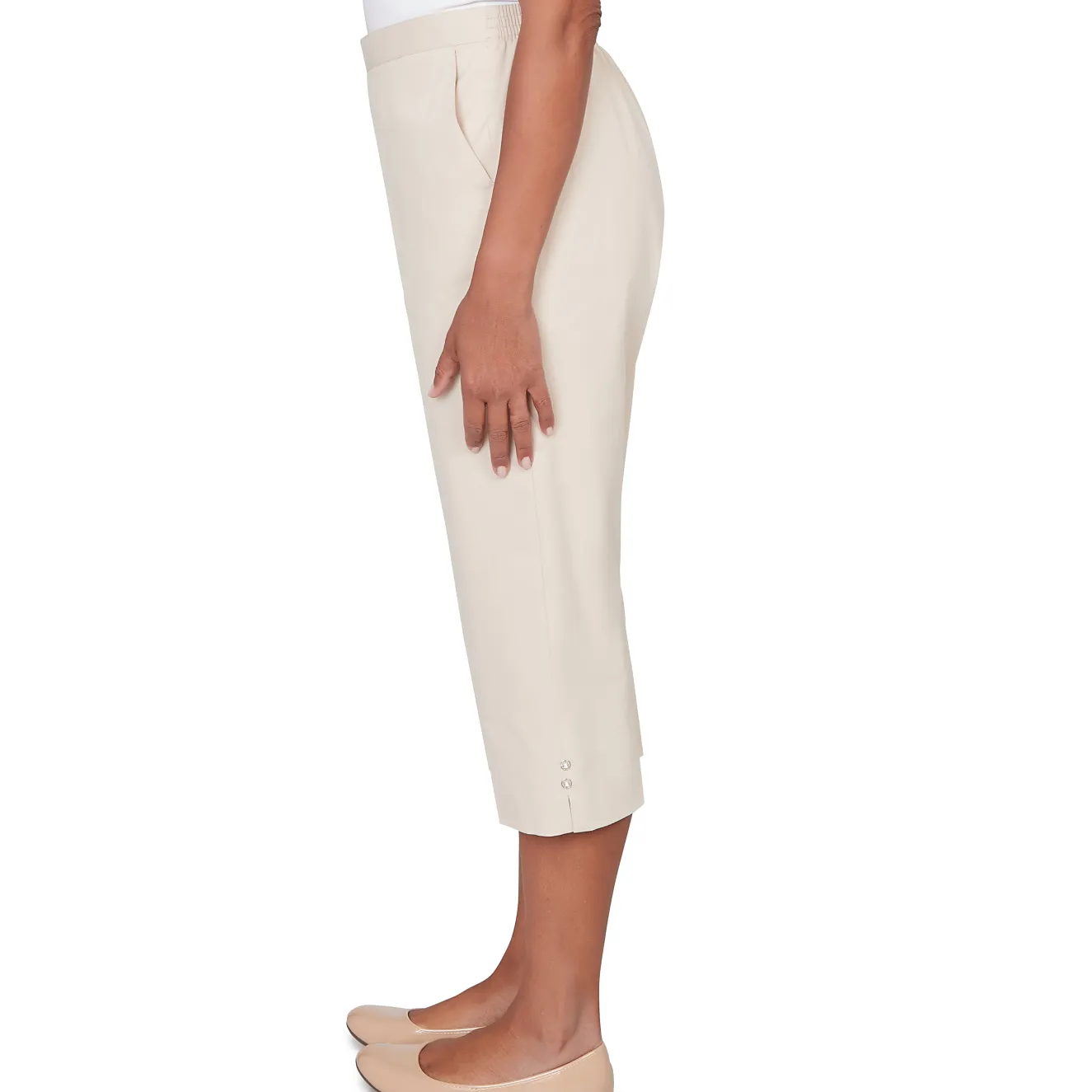 Alfred Dunner Solid Twill Button Hem Capri Pant