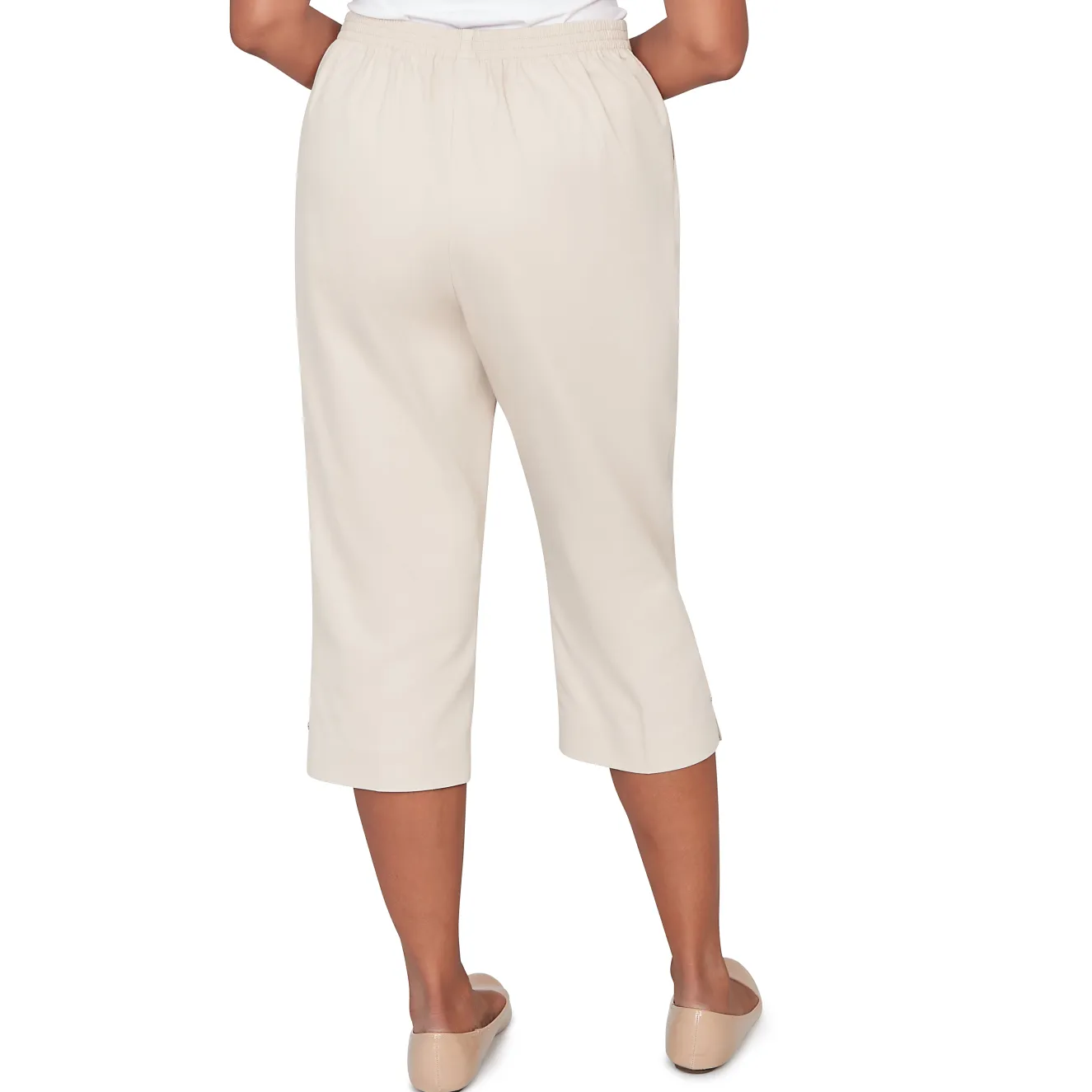Alfred Dunner Solid Twill Button Hem Capri Pant