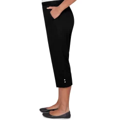 Alfred Dunner Solid Twill Button Hem Capri Pant- Petite