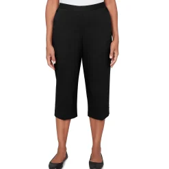 Alfred Dunner Solid Twill Button Hem Capri Pant- Petite