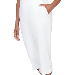 Alfred Dunner Solid Twill Button Hem Capri Pant- Petite