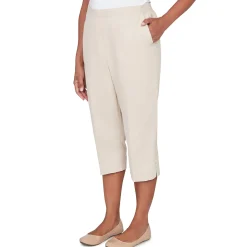 Alfred Dunner Solid Twill Button Hem Capri Pant- Petite