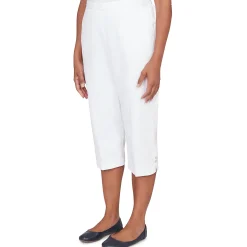 Alfred Dunner Solid Twill Button Hem Capri Pant- Petite
