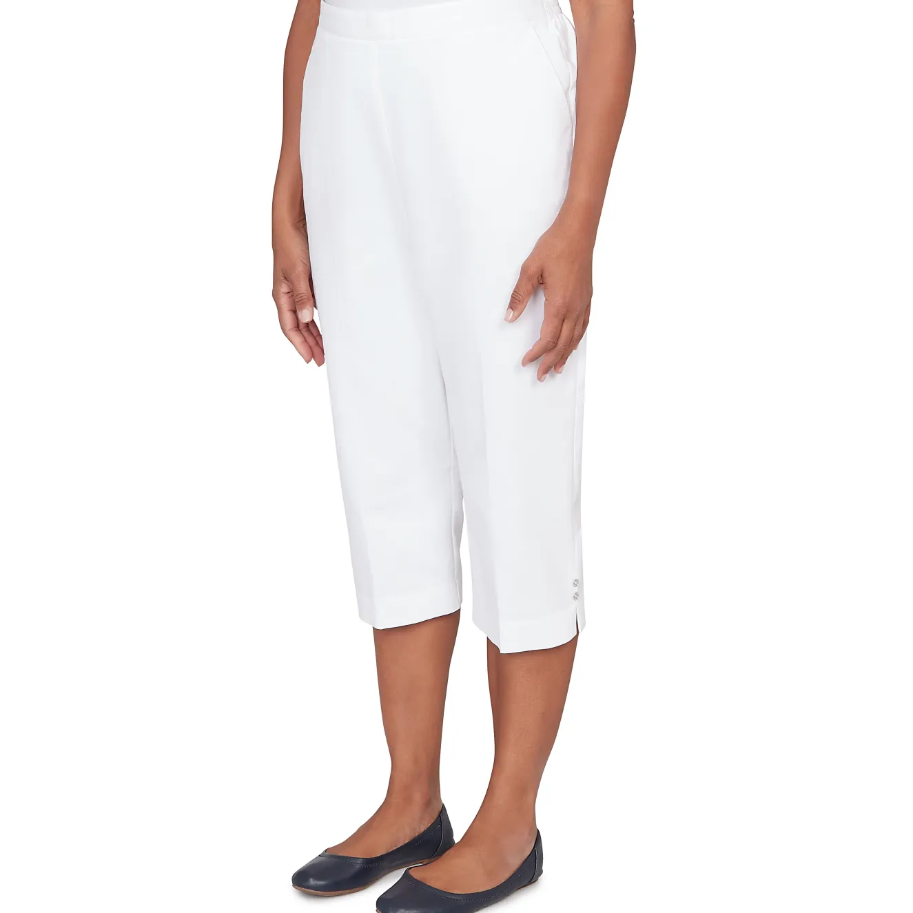 Alfred Dunner Solid Twill Button Hem Capri Pant- Petite