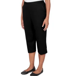 Alfred Dunner Solid Twill Button Hem Capri Pant- Petite