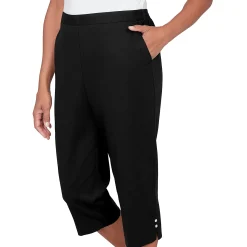 Alfred Dunner Solid Twill Button Hem Capri Pant- Petite