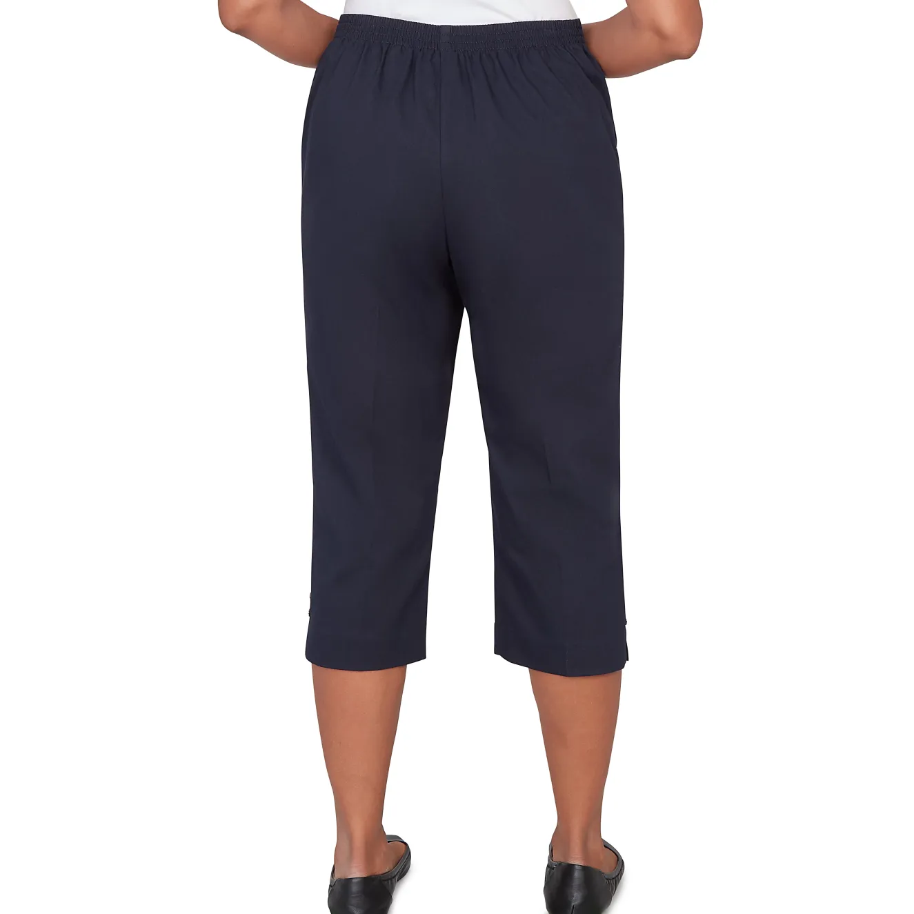 Alfred Dunner Solid Twill Button Hem Capri Pant- Petite