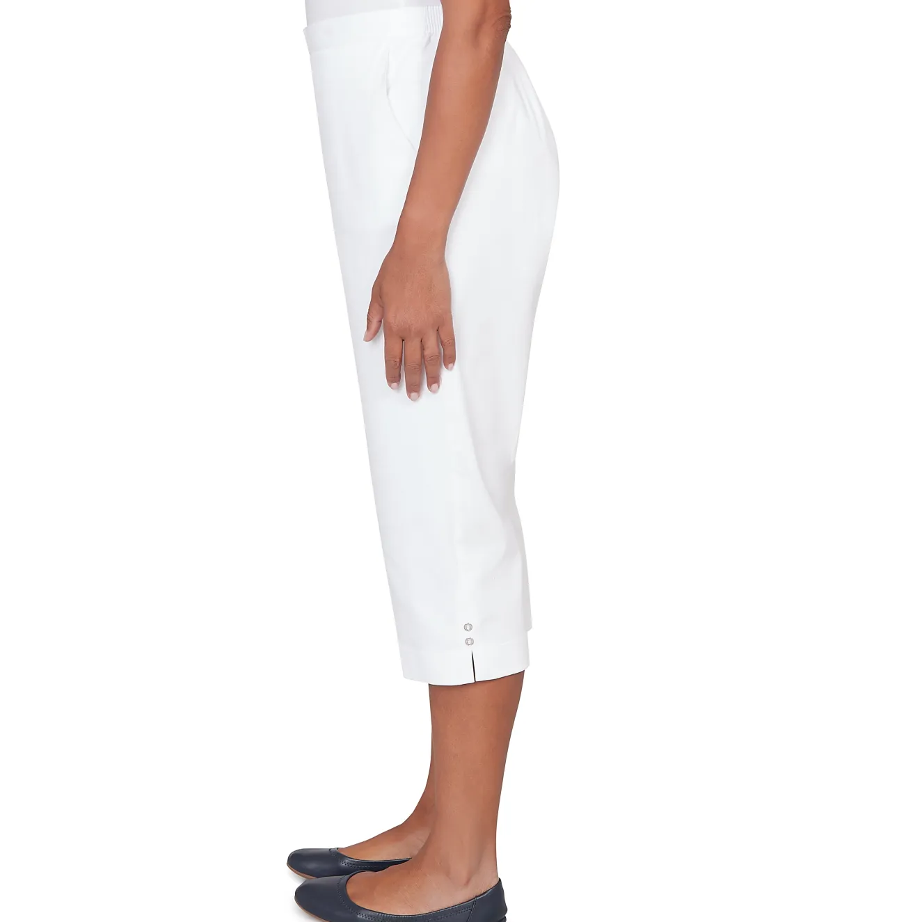 Alfred Dunner Solid Twill Button Hem Capri Pant- Petite