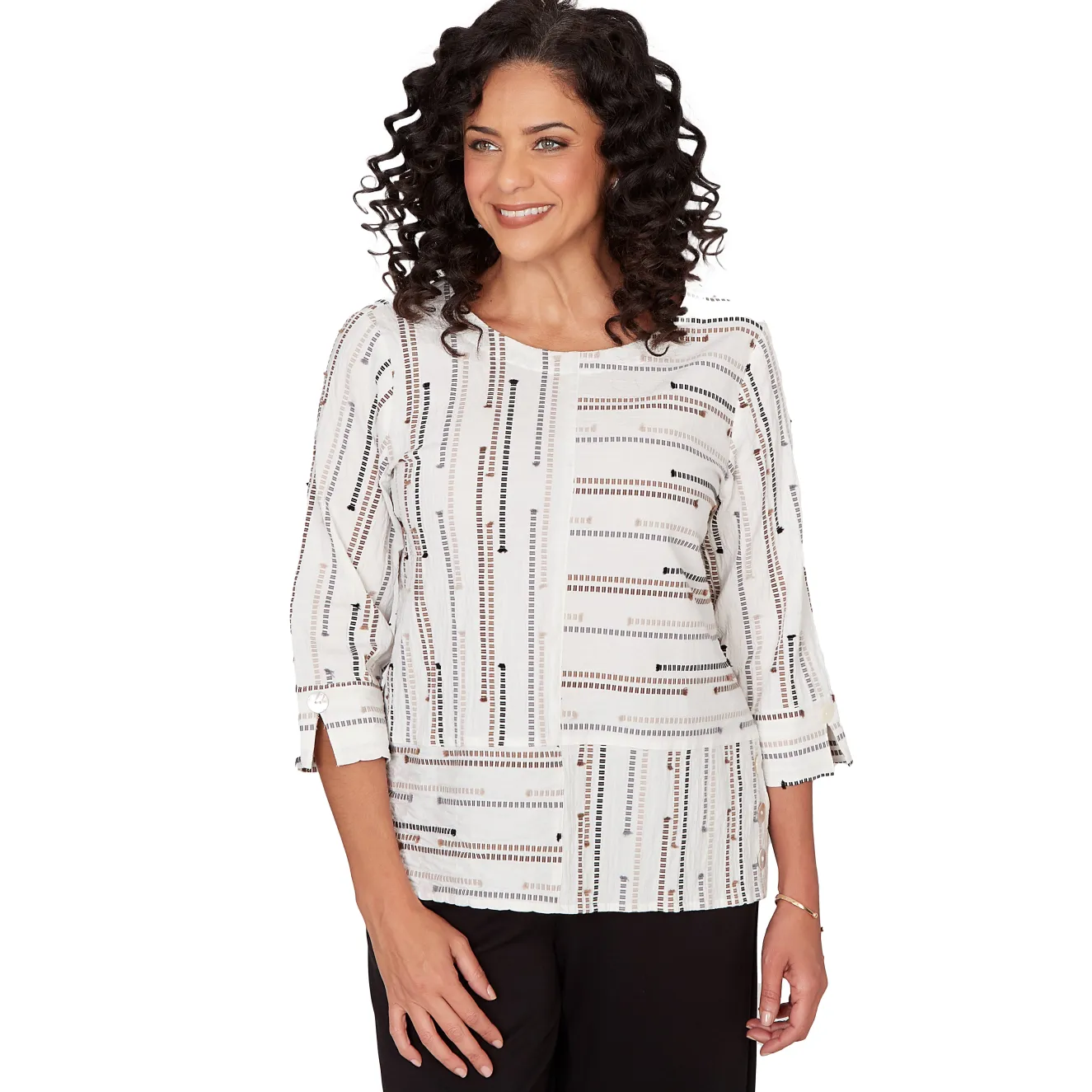 Alfred Dunner Spliced Jacquard Stripe Top