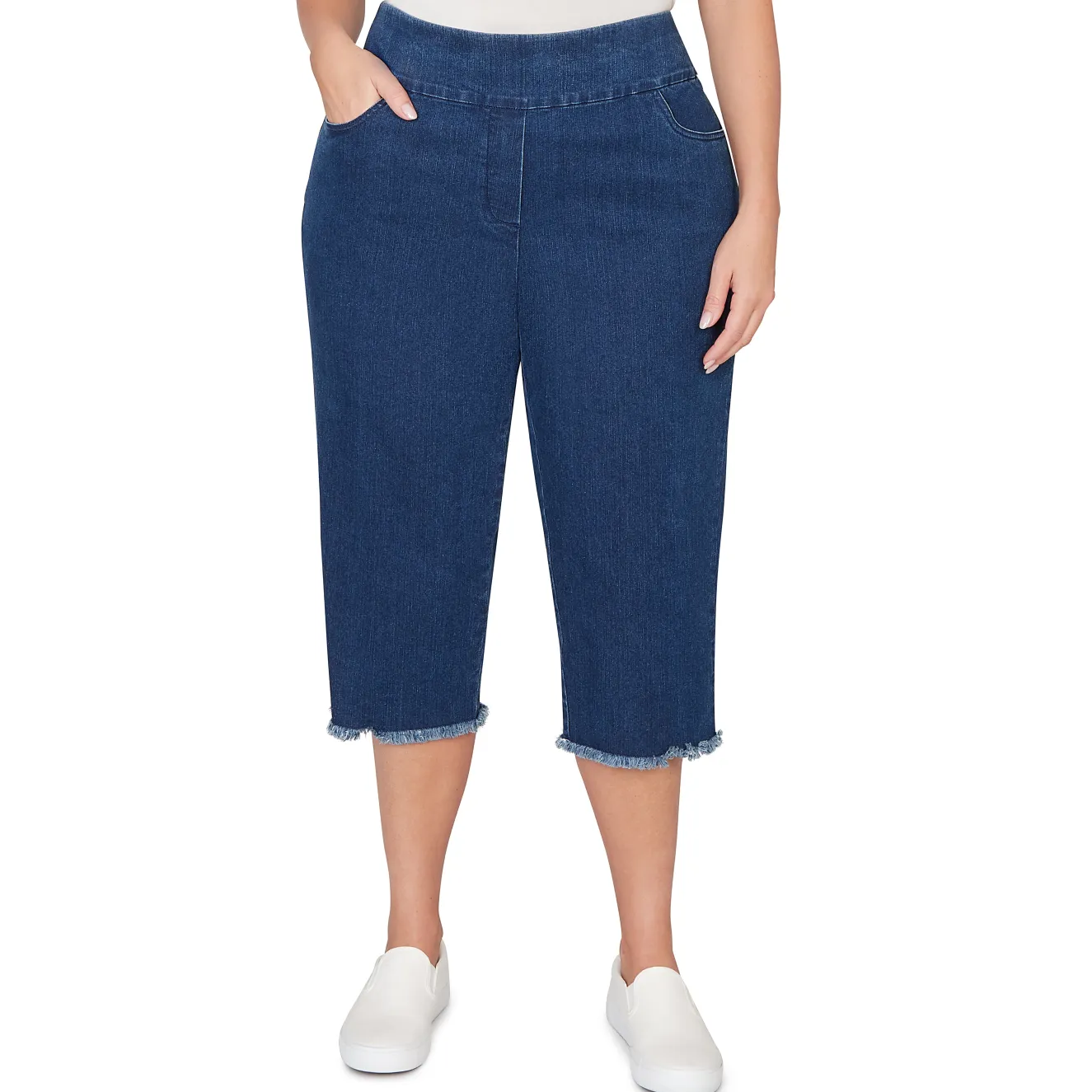 Alfred Dunner Super Stretch Denim Fringe Capri Pant - Plus