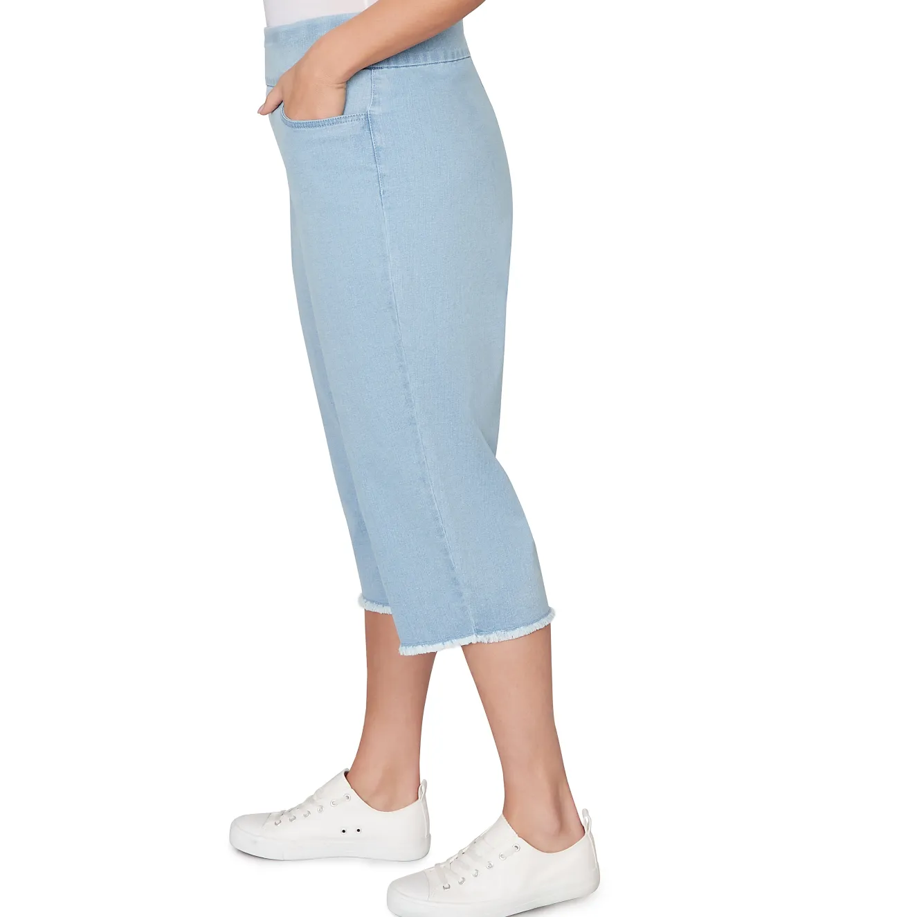 Alfred Dunner Super Stretch Denim Fringe Capri Pant - Plus