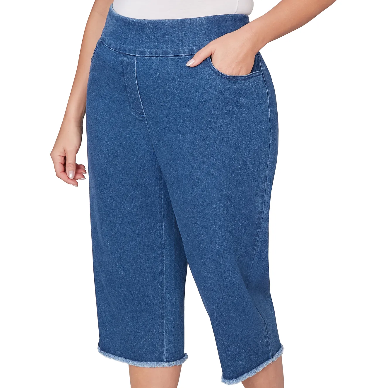Alfred Dunner Super Stretch Denim Fringe Capri Pant - Plus