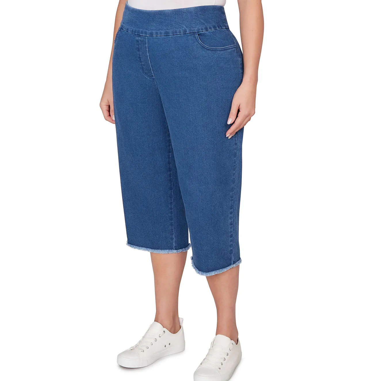 Alfred Dunner Super Stretch Denim Fringe Capri Pant - Plus