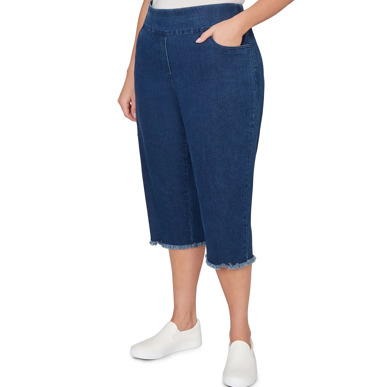 Alfred Dunner Super Stretch Denim Fringe Capri Pant - Plus