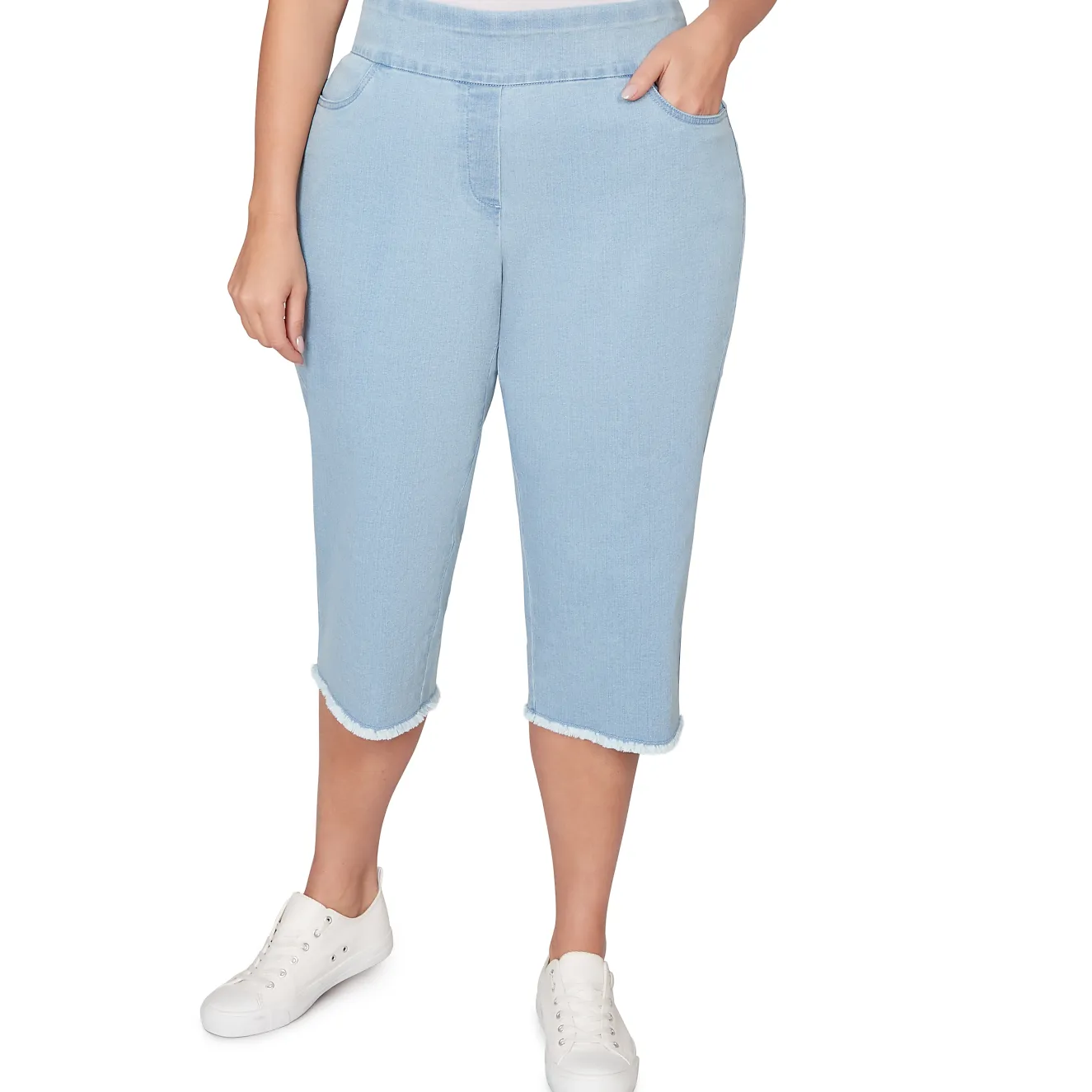 Alfred Dunner Super Stretch Denim Fringe Capri Pant - Plus
