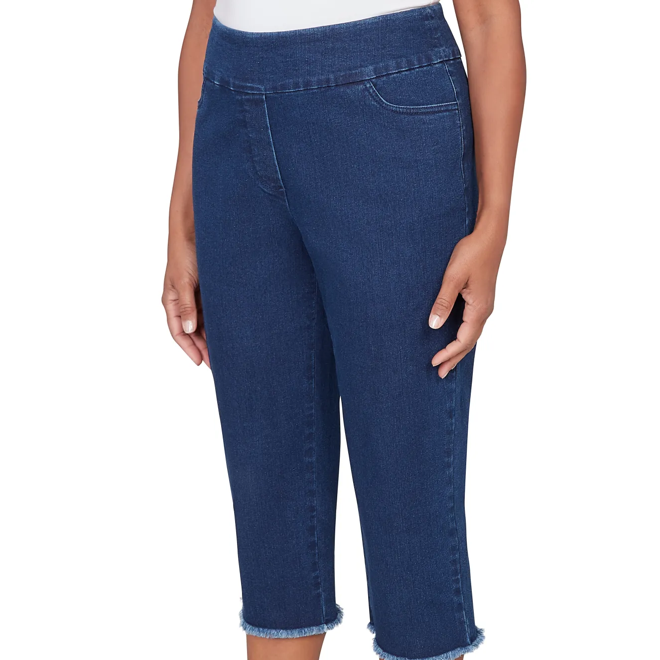 Alfred Dunner Super Stretch Denim Fringe Capri Pant- Petite