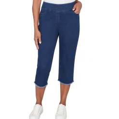 Alfred Dunner Super Stretch Denim Fringe Capri Pant- Petite