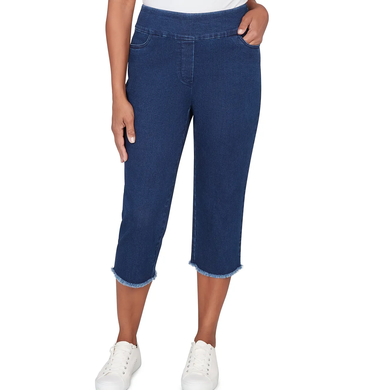Alfred Dunner Super Stretch Denim Fringe Capri Pant- Petite