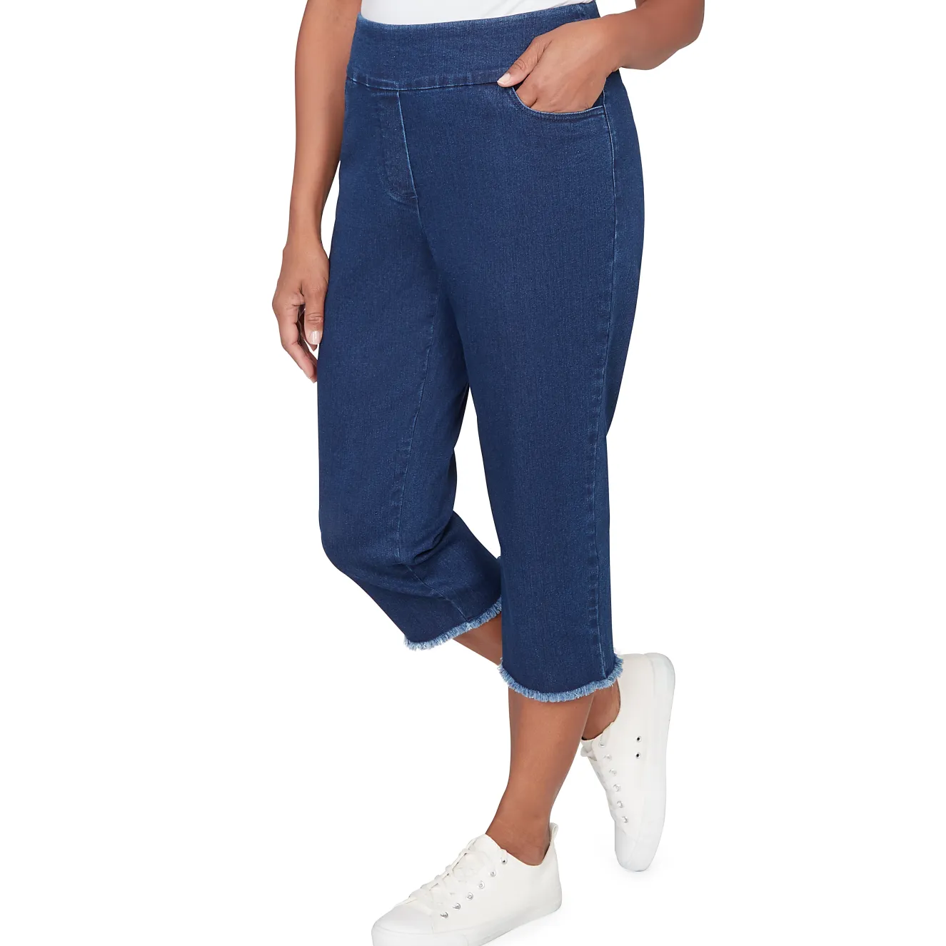 Alfred Dunner Super Stretch Denim Fringe Capri Pant- Petite