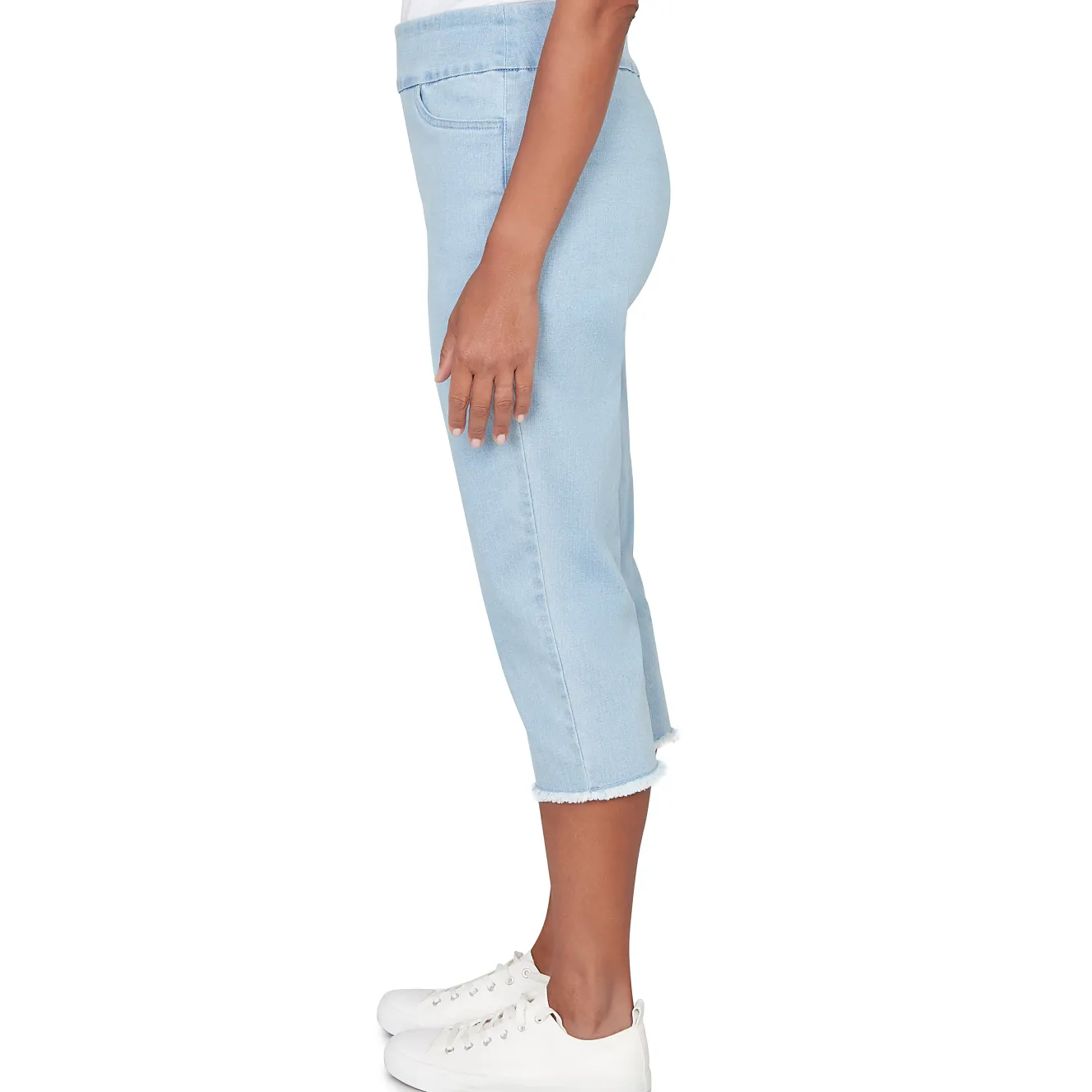 Alfred Dunner Super Stretch Denim Fringe Capri Pant- Petite
