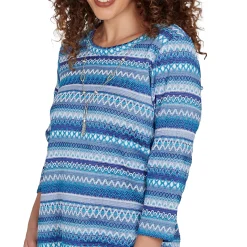 Alfred Dunner Textured Stripe Knit Top with Necklace - Blue