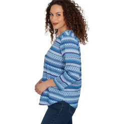 Alfred Dunner Textured Stripe Knit Top with Necklace - Blue