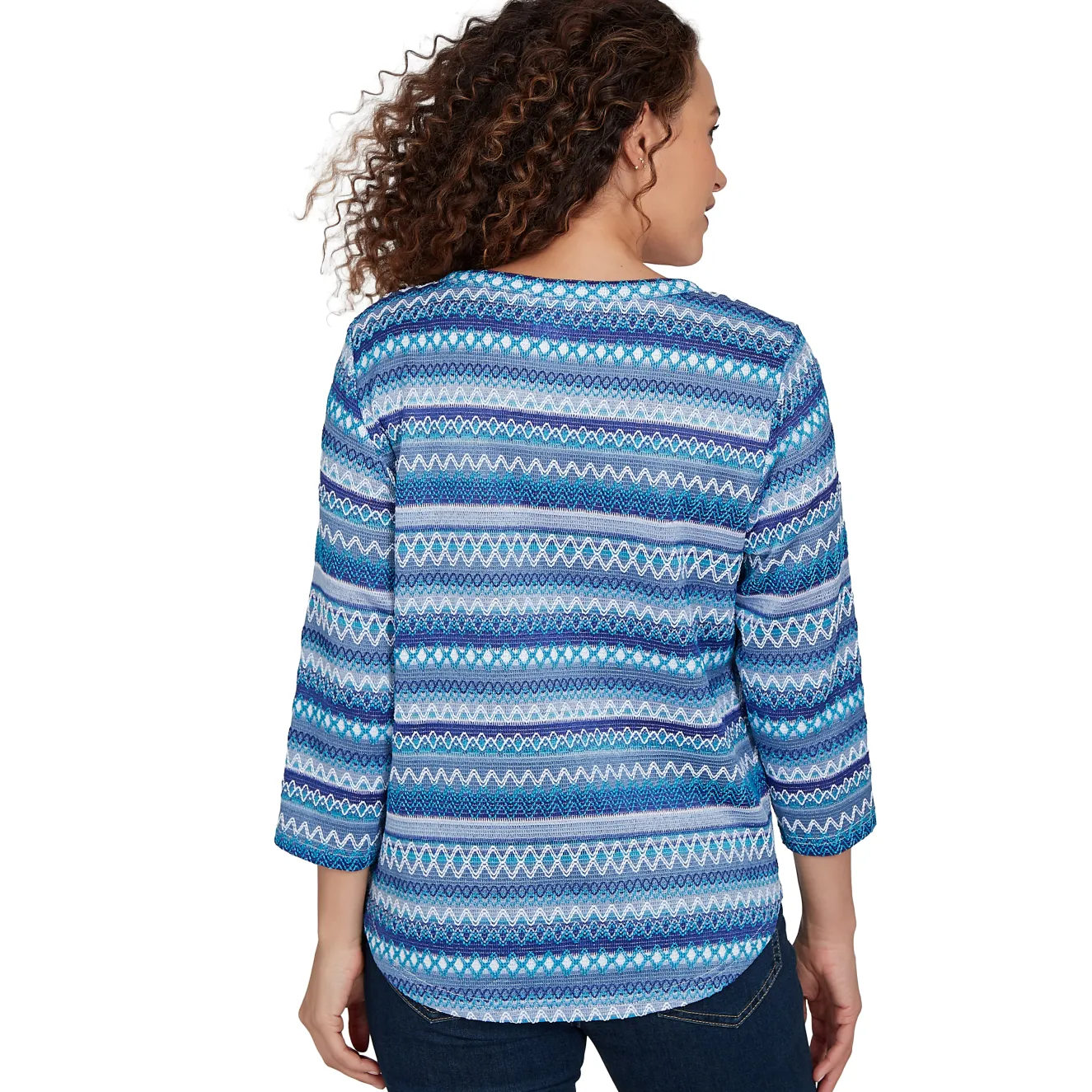 Alfred Dunner Textured Stripe Knit Top with Necklace - Blue
