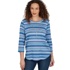 Alfred Dunner Textured Stripe Knit Top with Necklace - Blue