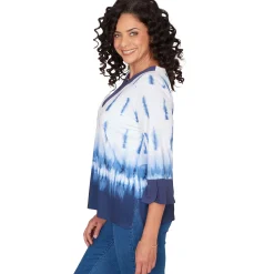 Alfred Dunner Tie Dye Border Split Neck Top, Petite