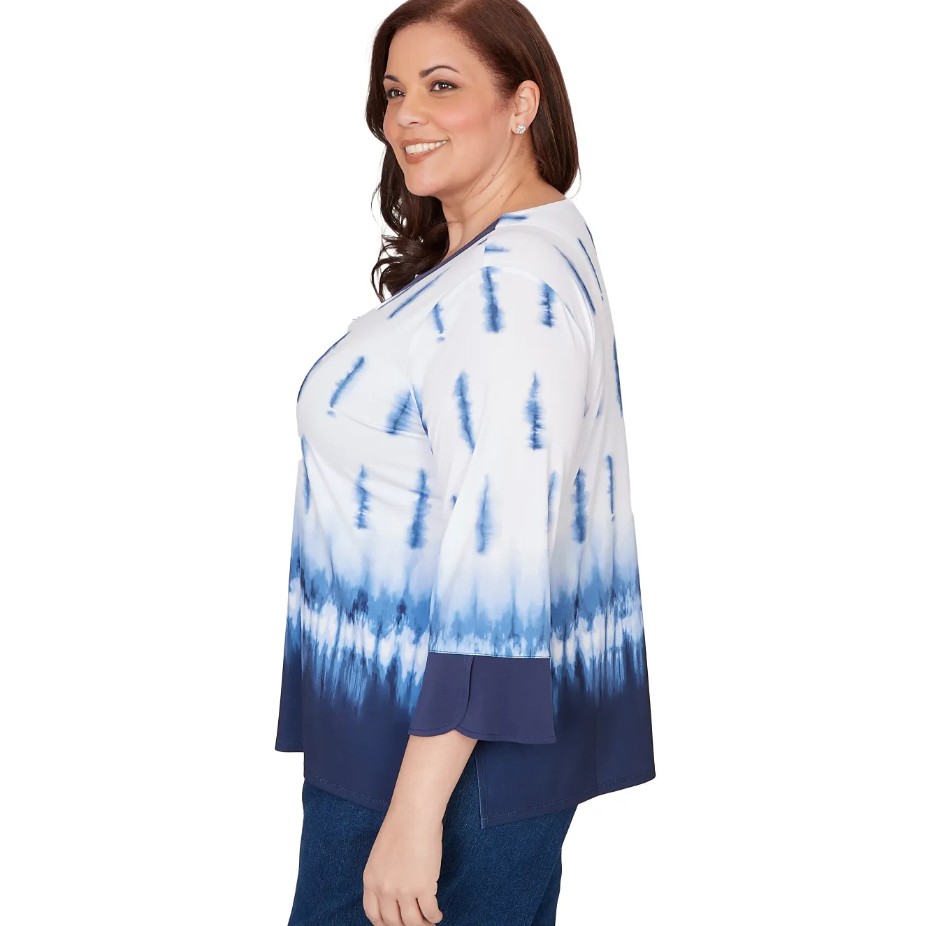 Alfred Dunner Tie Dye Border Split Neck Top, Plus