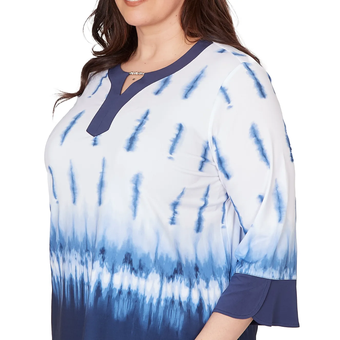 Alfred Dunner Tie Dye Border Split Neck Top, Plus