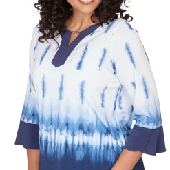 Alfred Dunner Tie Dye Border Split Neck Top