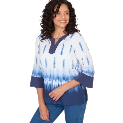 Alfred Dunner Tie Dye Border Split Neck Top