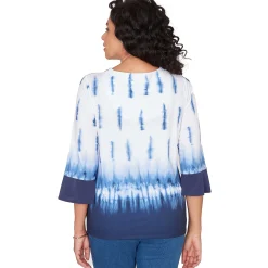 Alfred Dunner Tie Dye Border Split Neck Top