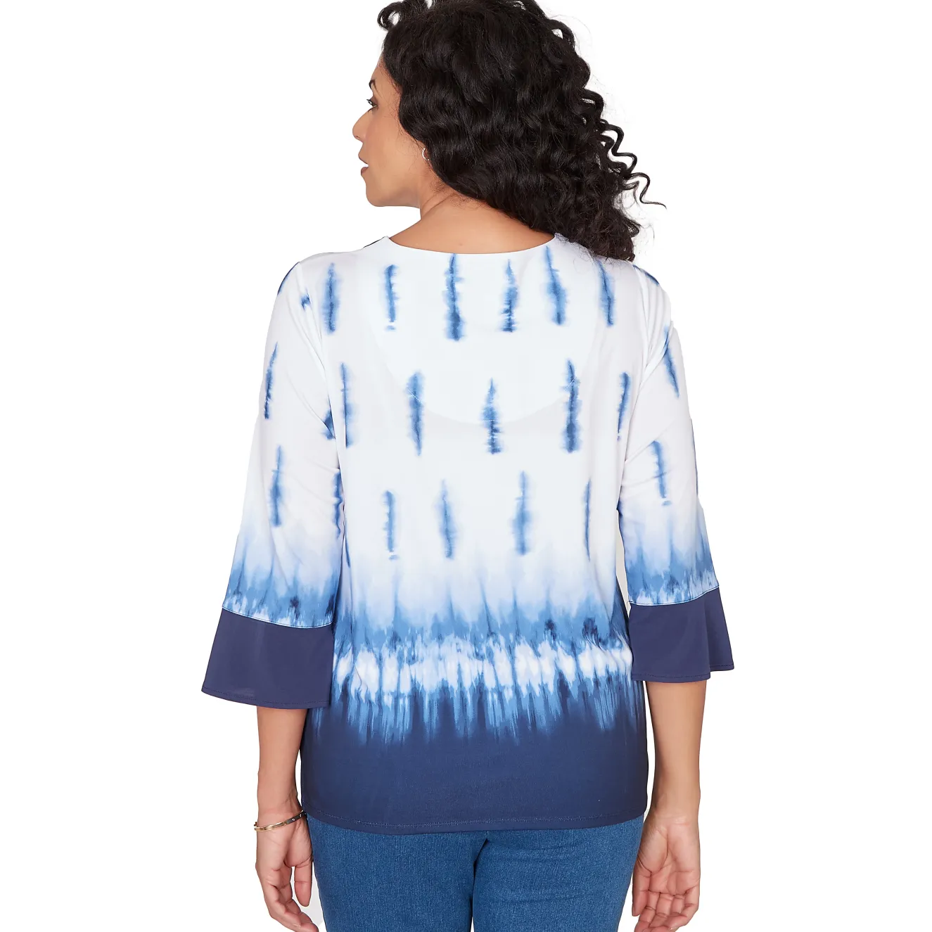 Alfred Dunner Tie Dye Border Split Neck Top