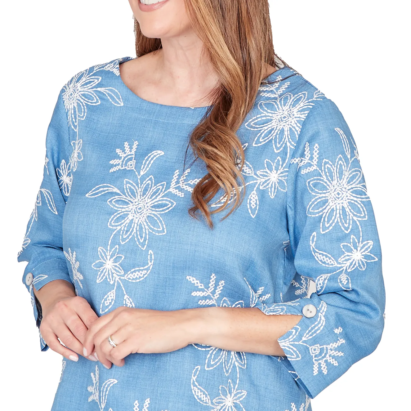 Alfred Dunner Tossed Floral Embroidered Top, Petite