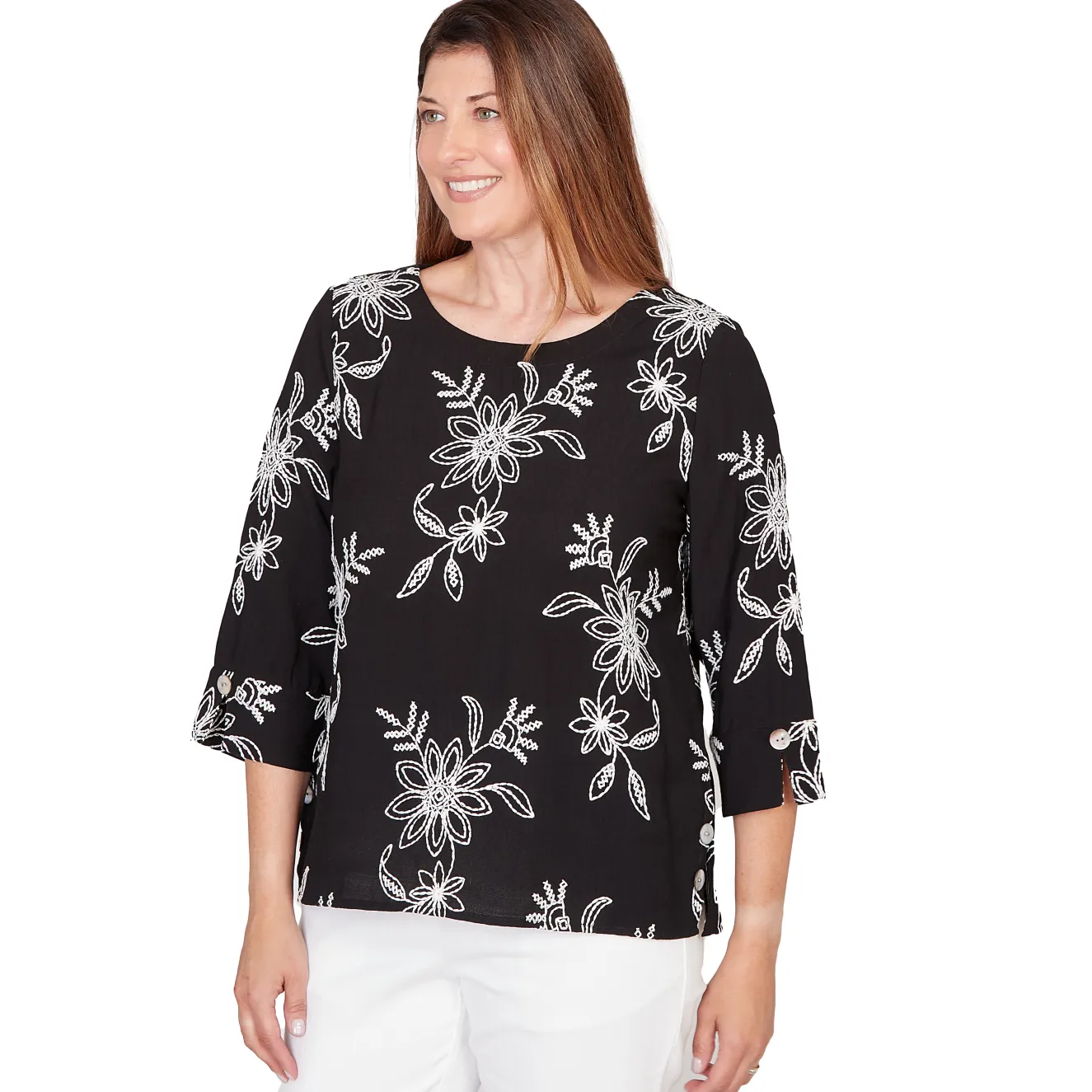Alfred Dunner Tossed Floral Embroidered Top, Petite
