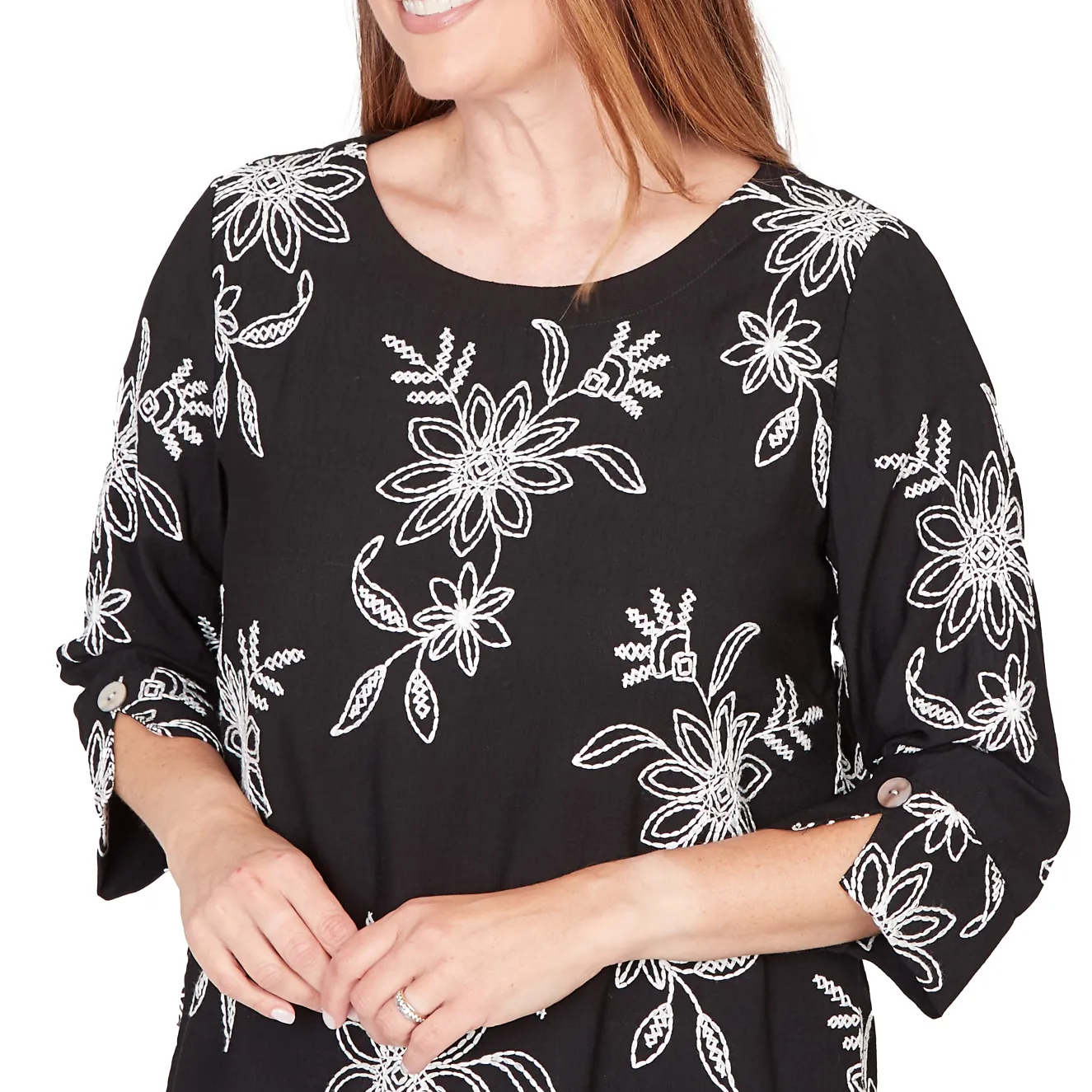 Alfred Dunner Tossed Floral Embroidered Top, Petite