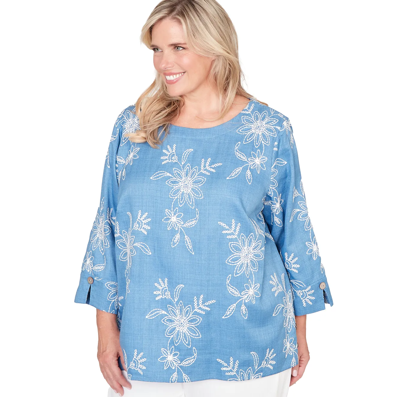 Alfred Dunner Tossed Floral Embroidered Top, Plus