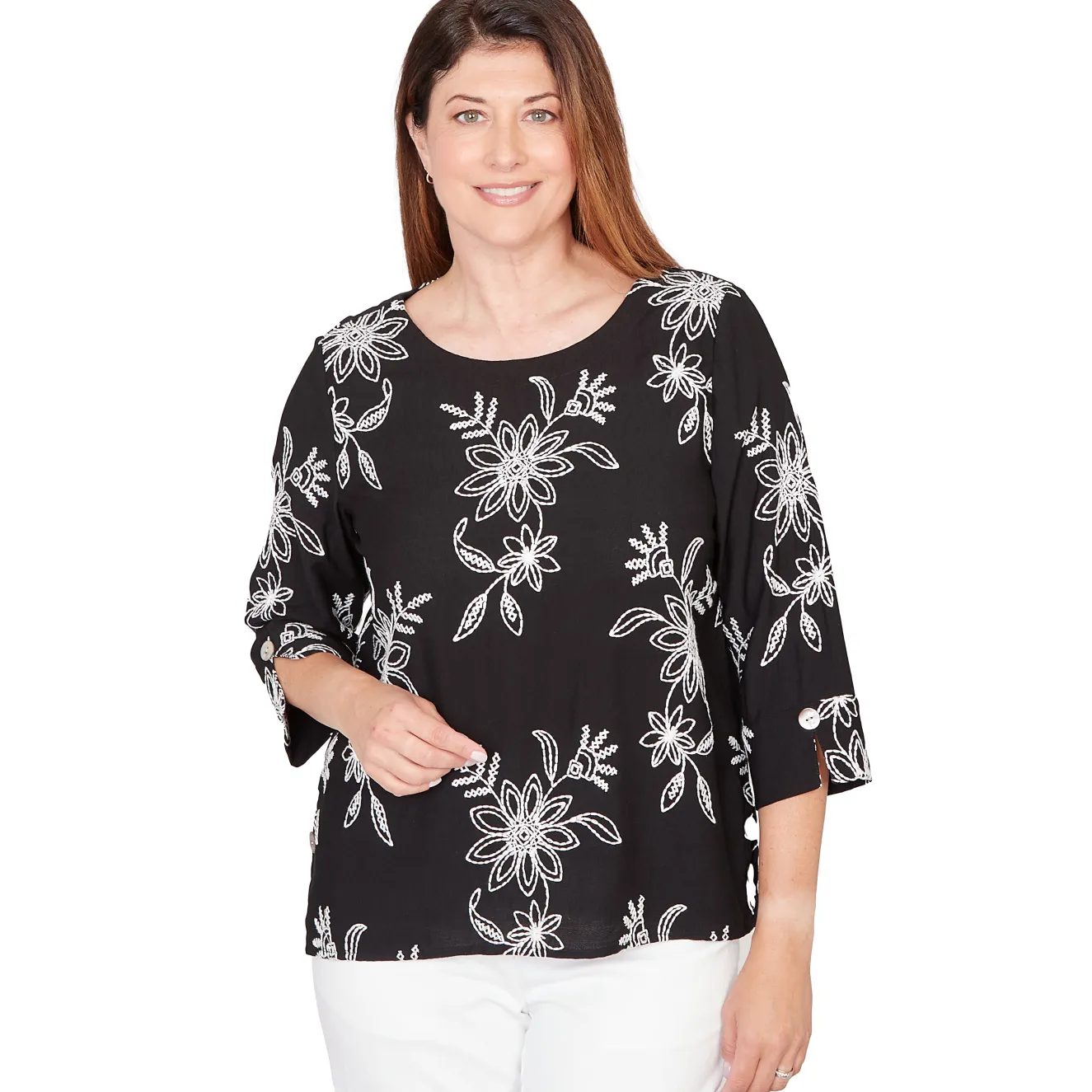 Alfred Dunner Tossed Floral Embroidered Top