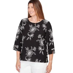 Alfred Dunner Tossed Floral Embroidered Top