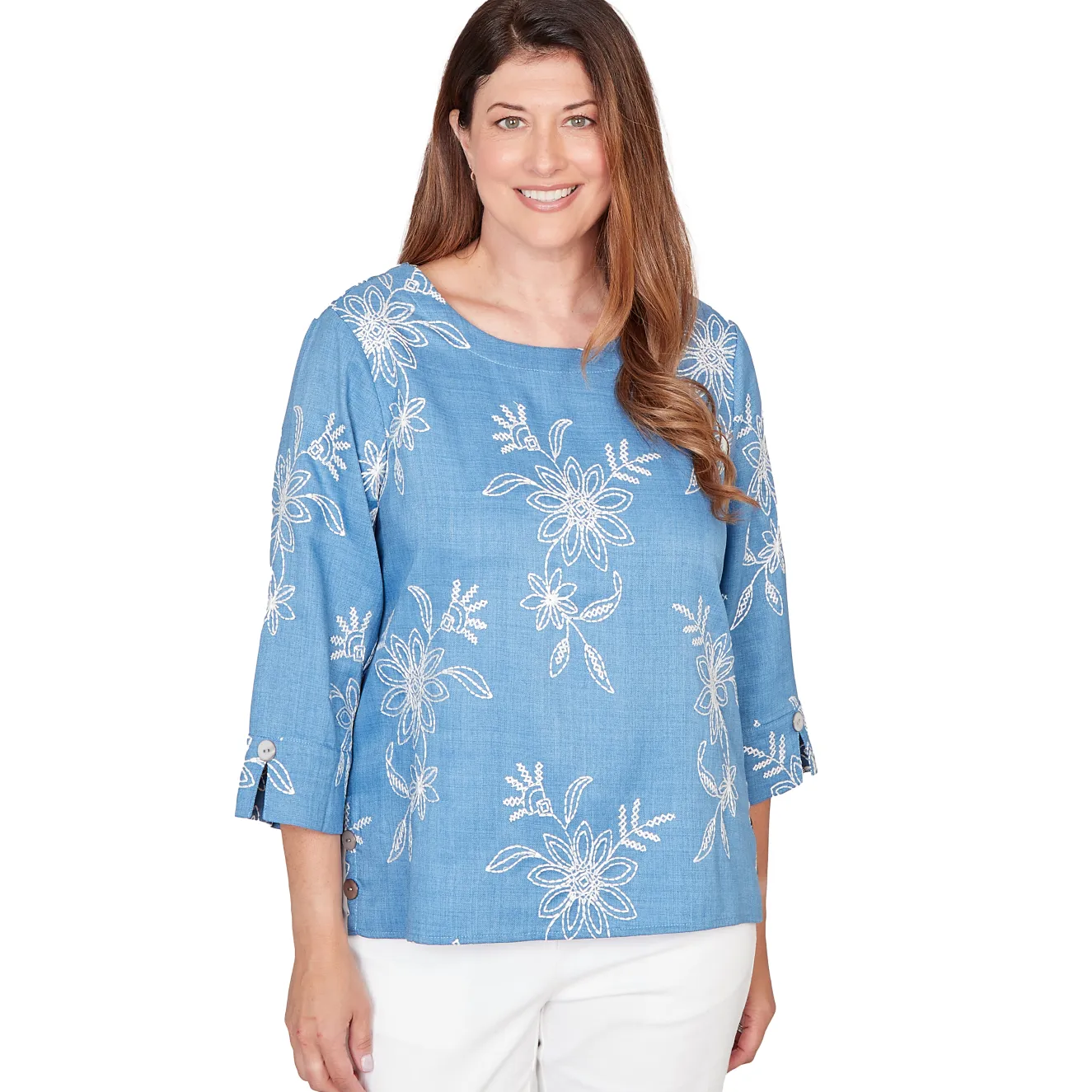 Alfred Dunner Tossed Floral Embroidered Top