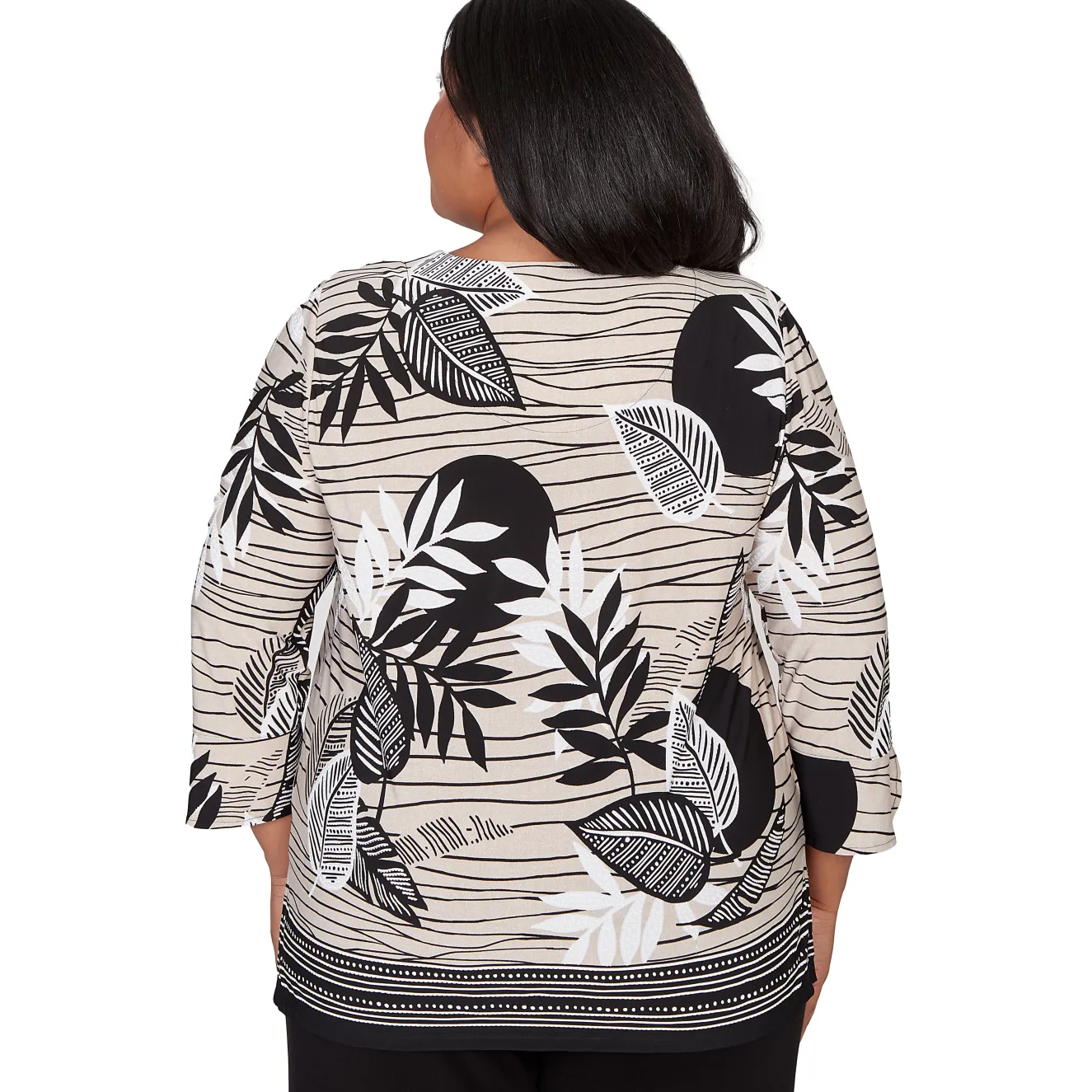 Alfred Dunner Tropical Leaf Border Print Split Neck Top, Plus