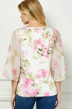 Angel Sleeve Scoop Neck Blouse with Necklace in Pink